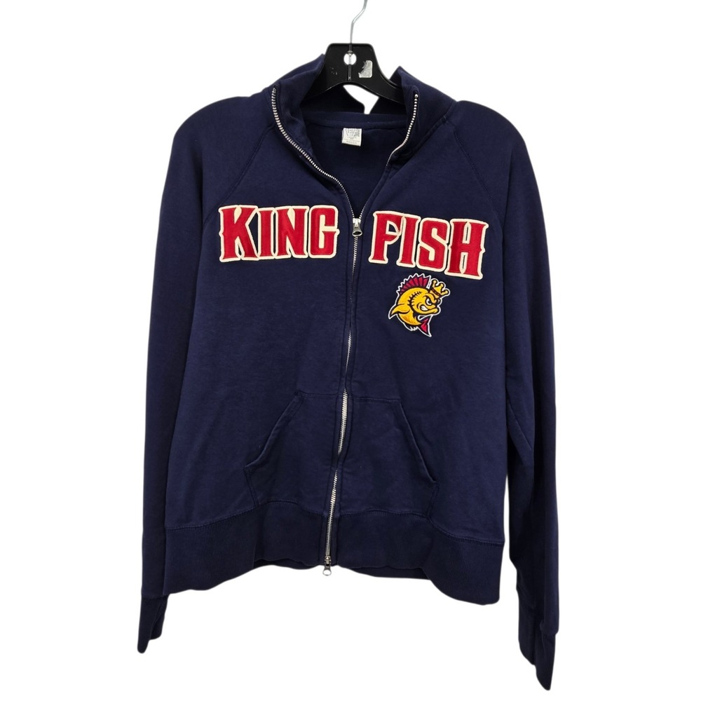 Vintage 90s Y2K King Fish Full Zip Sweatshirt Women's M Navy Patches Sports?